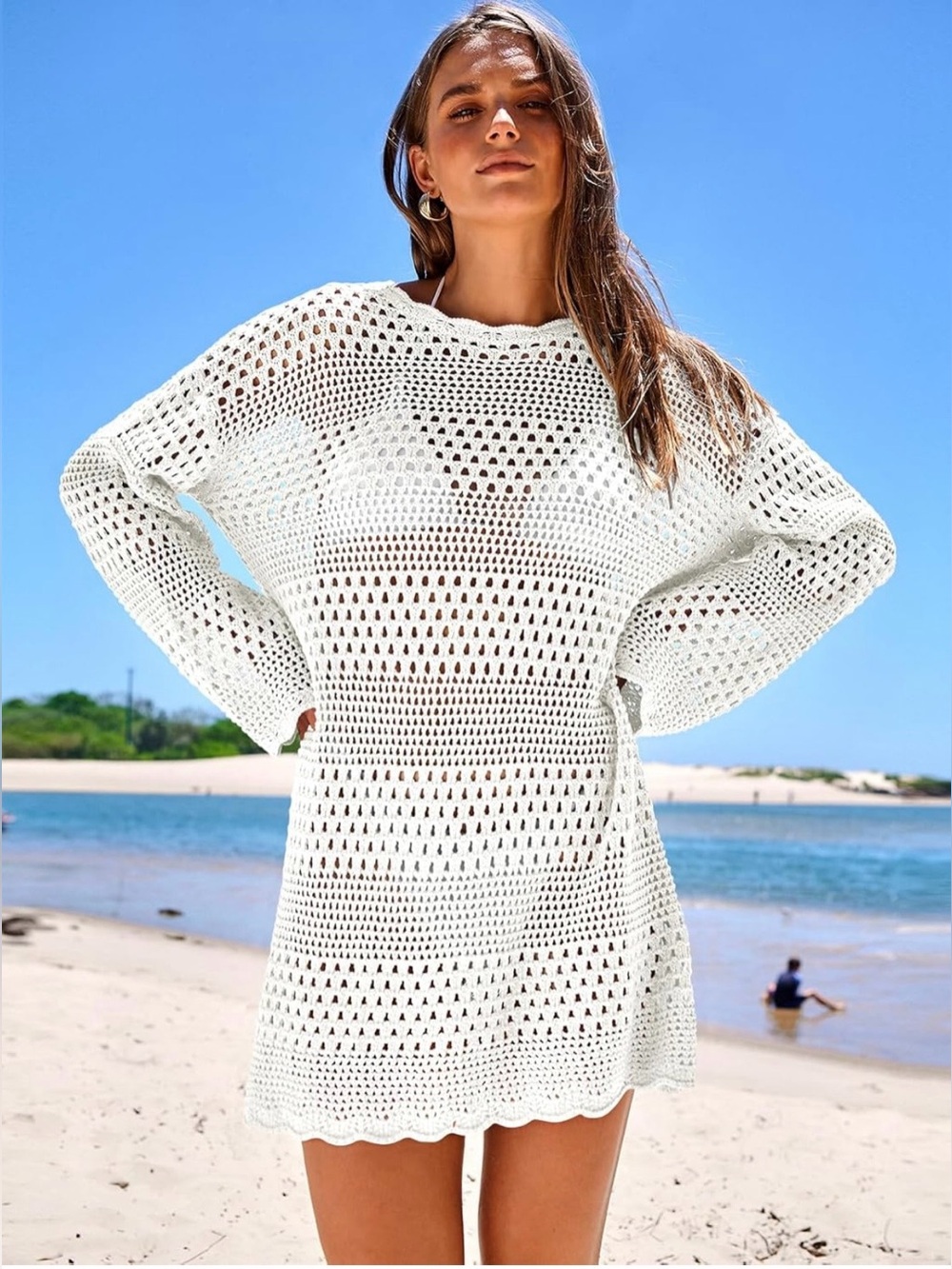Amazon White Crochet Swim Cover-Up Dress
